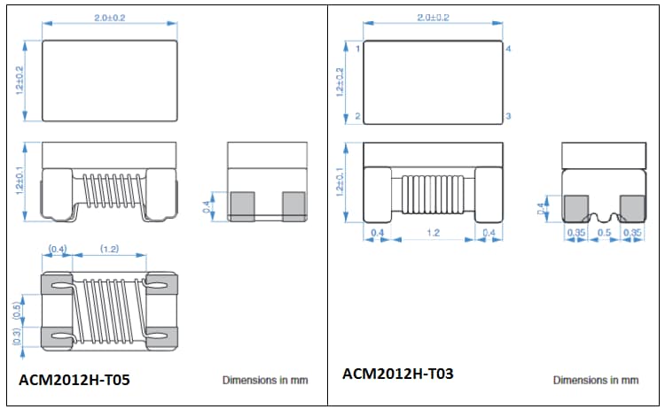 Mechanical Drawing - TDK ACM2012H Series Common Mode Filters
